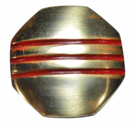 ##Antique Hardware## 1 Inch Triple Red Striped Octagon Solid Brass Cabinet and Furniture Knob