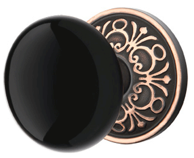 ##Antique Hardware## Emtek Black Porcelain Ebony Door Knob Set With Lancaster Rosette (Several Finishes Available)