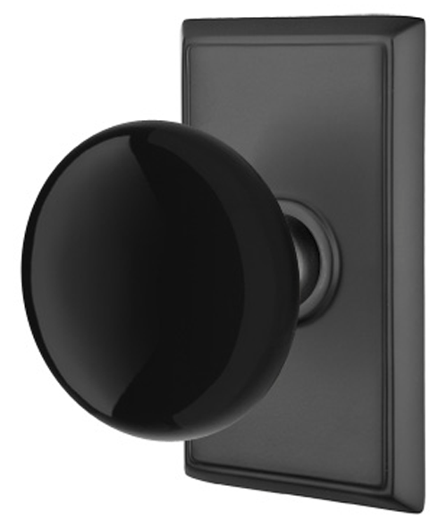 ##Antique Hardware## Black Porcelain Ebony Door Knob Set With Rectangular Rosette (Several Finish Options)