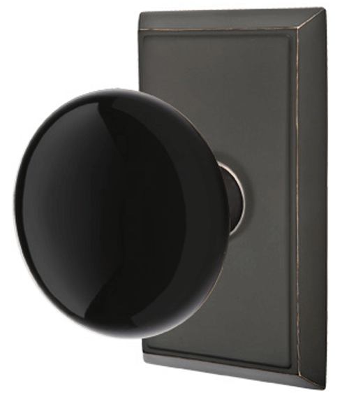 ##Antique Hardware## Black Porcelain Ebony Door Knob Set With Rectangular Rosette (Several Finish Options)