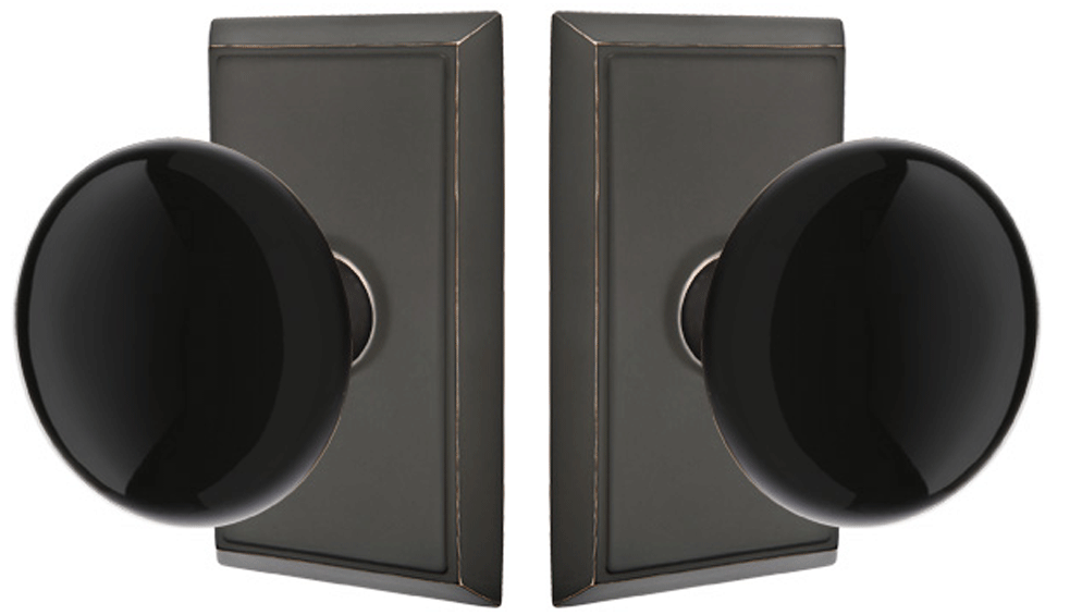 ##Antique Hardware## Black Porcelain Ebony Door Knob Set With Rectangular Rosette (Several Finish Options)