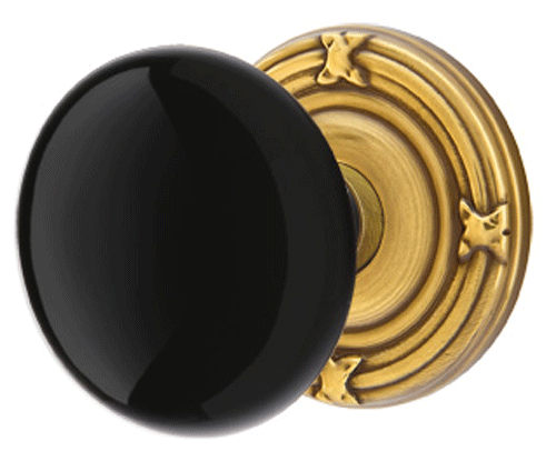 ##Antique Hardware## Black Porcelain Ebony Door Knob Set With Ribbon & Reed Rosette (Several Finish Options)