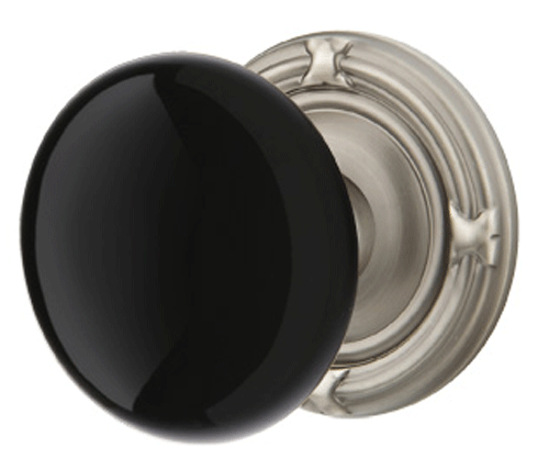 ##Antique Hardware## Black Porcelain Ebony Door Knob Set With Ribbon & Reed Rosette (Several Finish Options)