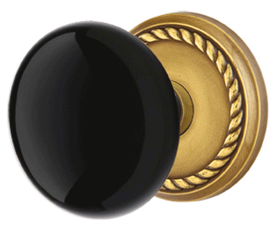 Antique Hardware Black Porcelain Ebony Door Knob Set With Rope Rosette (Several Finish Options) EMTEK DOOR KNOB