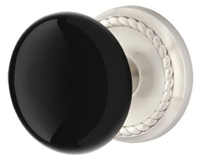 Antique Hardware Black Porcelain Ebony Door Knob Set With Rope Rosette (Several Finish Options) EMTEK DOOR KNOB