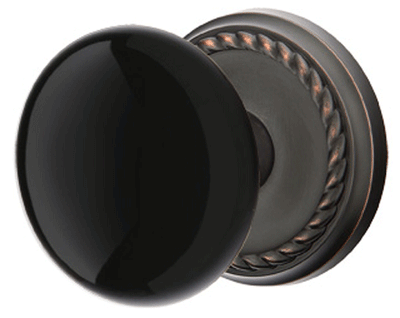 Antique Hardware Black Porcelain Ebony Door Knob Set With Rope Rosette (Several Finish Options) EMTEK DOOR KNOB