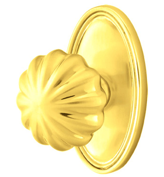 ##Antique Hardware## Solid Brass Melon Door Knob Set With Oval Rosette (Several Finish Options)