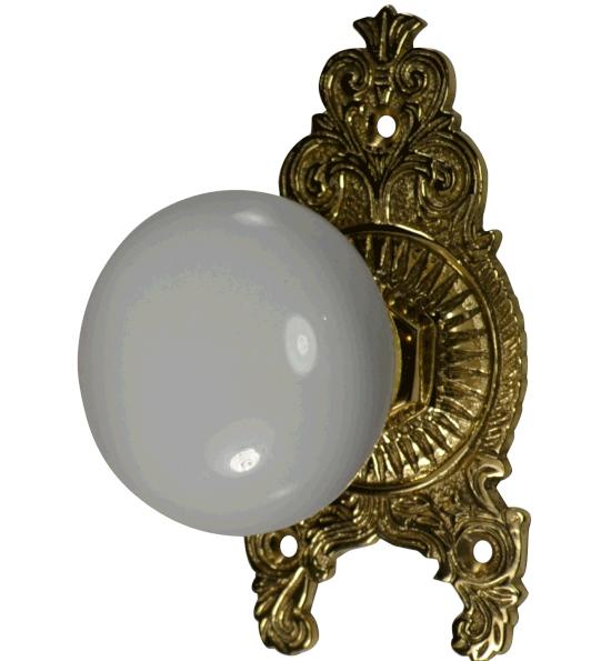 ##Antique Hardware## Ornate Victorian Rosette Door Set with White Porcelain Door Knobs (Several Finishes Available)