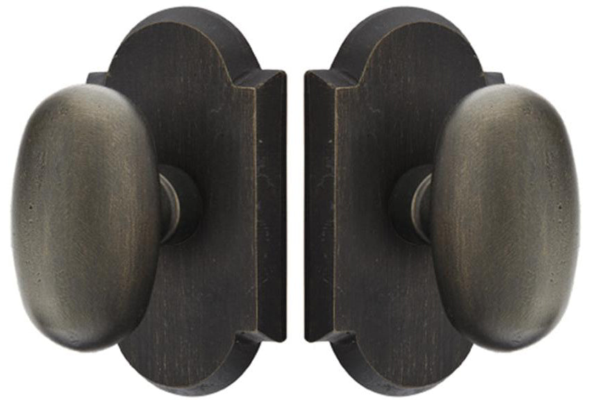 ##Antique Hardware## Solid Brass Sandcast Egg Door Knob Set With Arched Rosette (Several Finish Options)