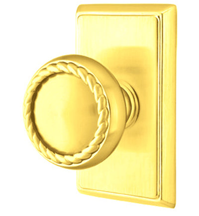 ##Antique Hardware## Solid Brass Rope Door Knob Set With Rectangular Rosette (Several Finish Options)