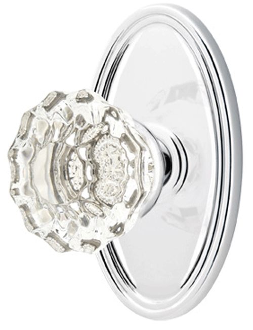 Antique Hardware Crystal Astoria Door Knob Set With Oval Rosette (Several Finish Options) EMTEK GLASS CRYSTAL ASTORIA DOOR KNOB