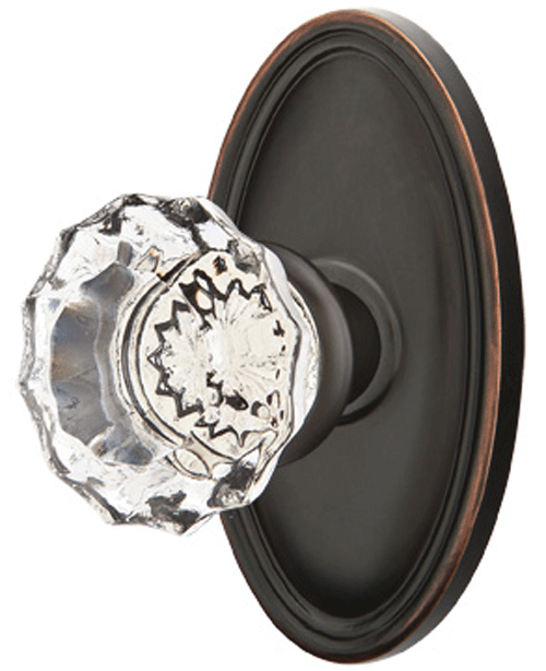 Antique Hardware Crystal Astoria Door Knob Set With Oval Rosette (Several Finish Options) EMTEK GLASS CRYSTAL ASTORIA DOOR KNOB