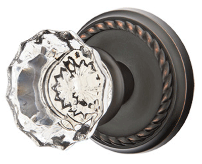 Antique Hardware Crystal Astoria Door Knob Set With Rope Rosette (Several Finish Options) EMTEK GLASS CRYSTAL ASTORIA DOOR KNOB