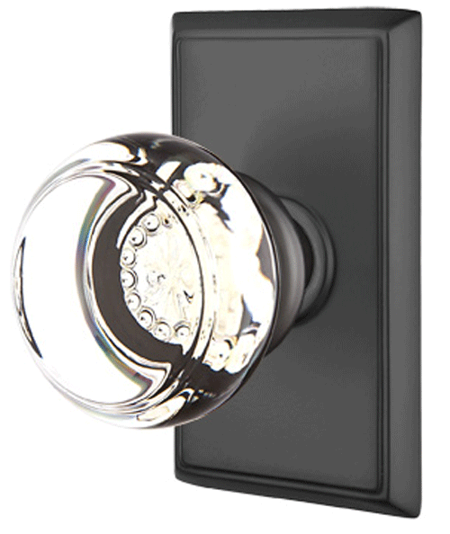 ##Antique Hardware## Crystal Door Hardware - Georgetown Privacy Door Knob with Rectangular Rose in Flat Black - 8221GTUS19 - Emtek Hardware