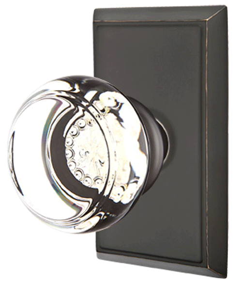 ##Antique Hardware## Crystal Door Hardware - Georgetown Privacy Door Knob with Rectangular Rose in Flat Black - 8221GTUS19 - Emtek Hardware