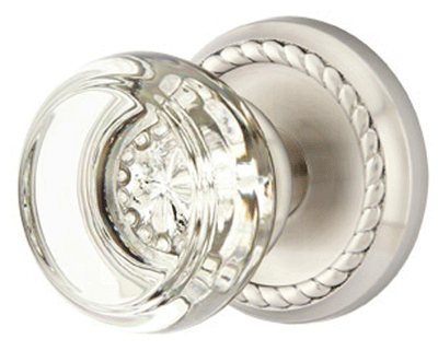 Antique Hardware Crystal Georgetown Door Knob Set With Rope Rosette (Several Finish Options) EMTEK GLASS CRYSTAL GEORGETOWN DOOR KNOB