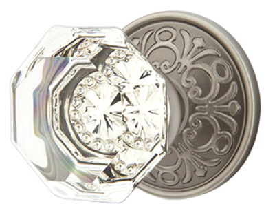 ##Antique Hardware## Emtek Crystal Old Town Clear Door Knob Set With Lancaster Rosette (Several Finish Options)