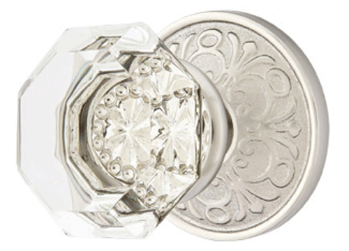 ##Antique Hardware## Emtek Crystal Old Town Clear Door Knob Set With Lancaster Rosette (Several Finish Options)