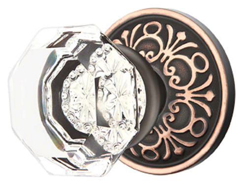 ##Antique Hardware## Emtek Crystal Old Town Clear Door Knob Set With Lancaster Rosette (Several Finish Options)