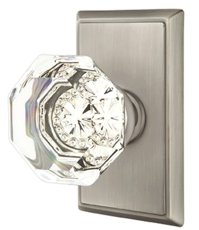 ##Antique Hardware## Emtek Crystal Old Town Clear Door Knob Set With Rectangular Rosette (Several Finish Options)