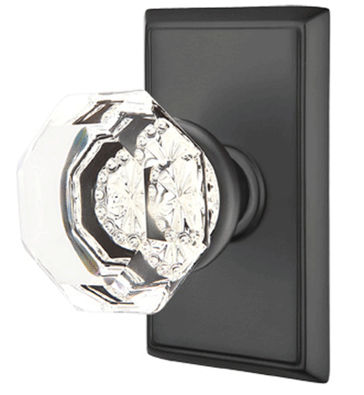 ##Antique Hardware## Emtek Crystal Old Town Clear Door Knob Set With Rectangular Rosette (Several Finish Options)