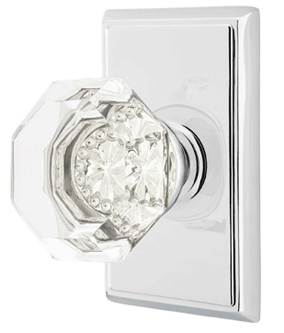 ##Antique Hardware## Emtek Crystal Old Town Clear Door Knob Set With Rectangular Rosette (Several Finish Options)