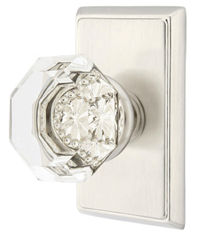 ##Antique Hardware## Emtek Crystal Old Town Clear Door Knob Set With Rectangular Rosette (Several Finish Options)