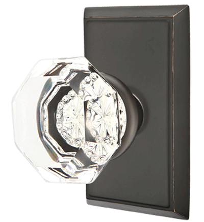 ##Antique Hardware## Emtek Crystal Old Town Clear Door Knob Set With Rectangular Rosette (Several Finish Options)