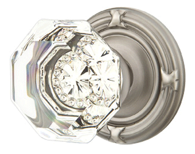 ##Antique Hardware## Emtek Crystal Old Town Clear Door Knob Set With Ribbon & Reed Rosette (Several Finish Options)