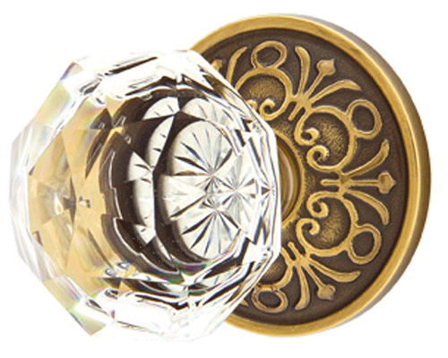 ##Antique Hardware## Emtek Diamond Crystal Door Knob Set With Lancaster Rosette (Several Finish Options)