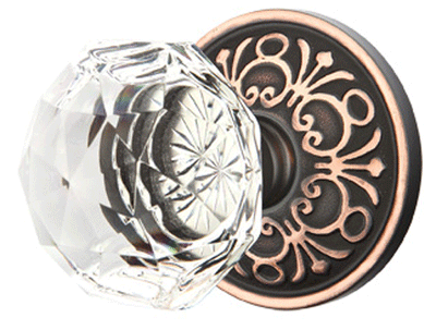 ##Antique Hardware## Emtek Diamond Crystal Door Knob Set With Lancaster Rosette (Several Finish Options)