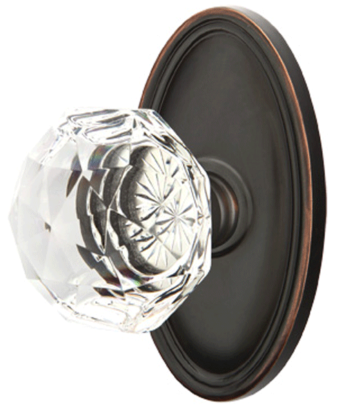 ##Antique Hardware## Diamond Crystal Door Knob Set With Oval Rosette (Several Finish Options)