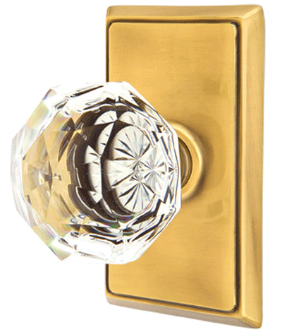 ##Antique Hardware## Diamond Crystal Door Knob Set With Rectangular Rosette (Several Finish Options)