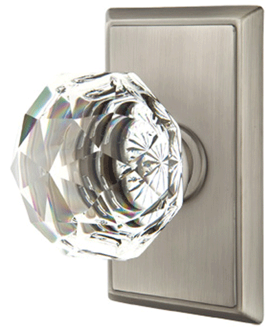 ##Antique Hardware## Diamond Crystal Door Knob Set With Rectangular Rosette (Several Finish Options)