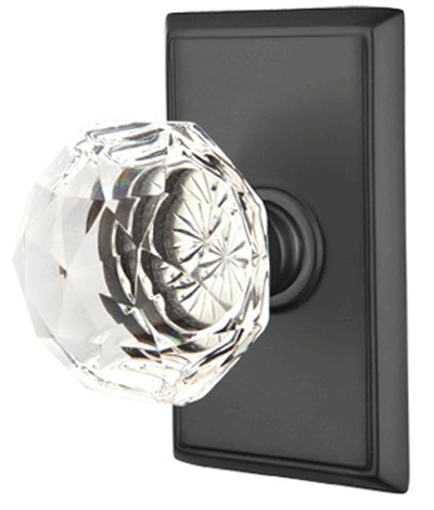 ##Antique Hardware## Diamond Crystal Door Knob Set With Rectangular Rosette (Several Finish Options)