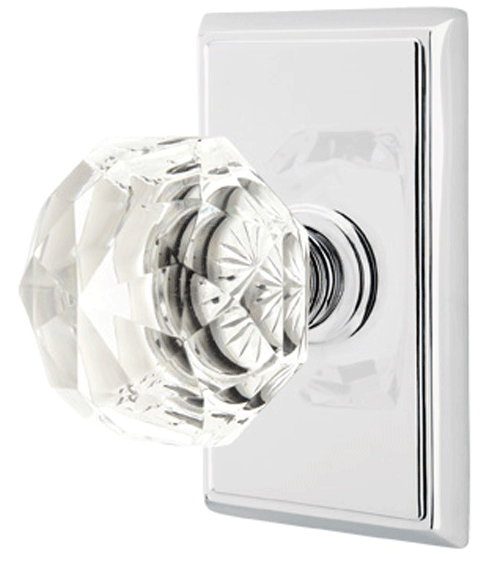 ##Antique Hardware## Diamond Crystal Door Knob Set With Rectangular Rosette (Several Finish Options)