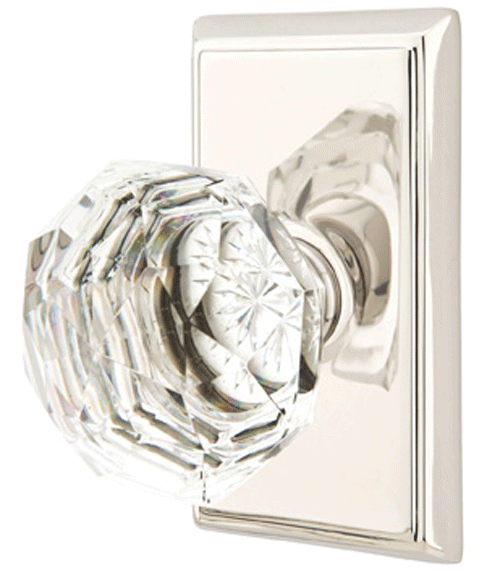 ##Antique Hardware## Diamond Crystal Door Knob Set With Rectangular Rosette (Several Finish Options)