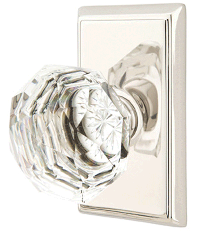 ##Antique Hardware## Diamond Crystal Door Knob Set With Rectangular Rosette (Several Finish Options)