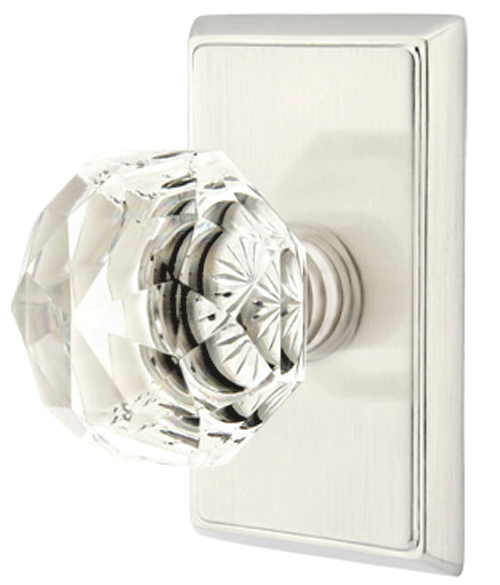 ##Antique Hardware## Diamond Crystal Door Knob Set With Rectangular Rosette (Several Finish Options)