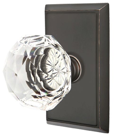 ##Antique Hardware## Diamond Crystal Door Knob Set With Rectangular Rosette (Several Finish Options)