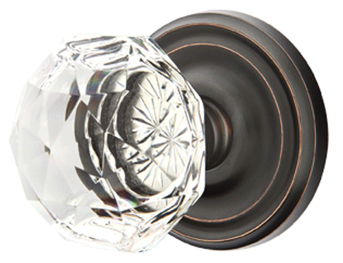 Antique Hardware Diamond Crystal Door Knob Set With Regular Rosette (Several Finish Options) EMTEK GLASS CRYSTAL DIAMOND DOOR KNOB