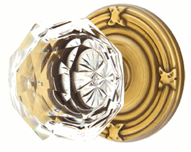 ##Antique Hardware## Emtek Diamond Crystal Door Knob Set With Ribbon & Reed Rosette (Several Finish Options)