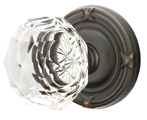 ##Antique Hardware## Emtek Diamond Crystal Door Knob Set With Ribbon & Reed Rosette (Several Finish Options)