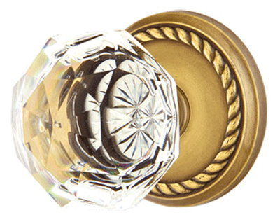 Antique Hardware Diamond Crystal Door Knob Set With Rope Rosette (Several Finish Options) EMTEK GLASS CRYSTAL DIAMOND DOOR KNOB