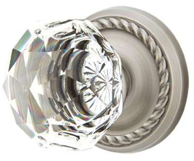 Antique Hardware Diamond Crystal Door Knob Set With Rope Rosette (Several Finish Options) EMTEK GLASS CRYSTAL DIAMOND DOOR KNOB