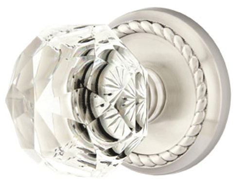 Antique Hardware Diamond Crystal Door Knob Set With Rope Rosette (Several Finish Options) EMTEK GLASS CRYSTAL DIAMOND DOOR KNOB