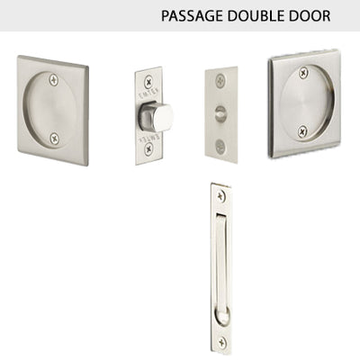 ##Antique Hardware## Square Solid Brass Pocket Door Tubular Double Door Set (Several Finish Options)