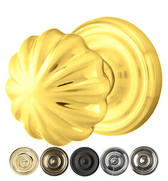 ##Antique Hardware## Solid Brass Melon Door Knob Set With Regular Rosette (Several Finish Options)