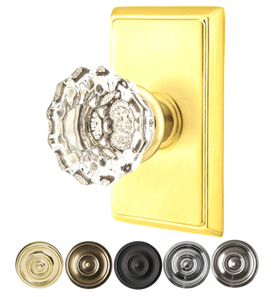 ##Antique Hardware## Emtek Crystal Astoria Door Knob Set With Rectangular Rosette (Several Finish Options)