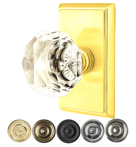 ##Antique Hardware## Diamond Crystal Door Knob Set With Rectangular Rosette (Several Finish Options)